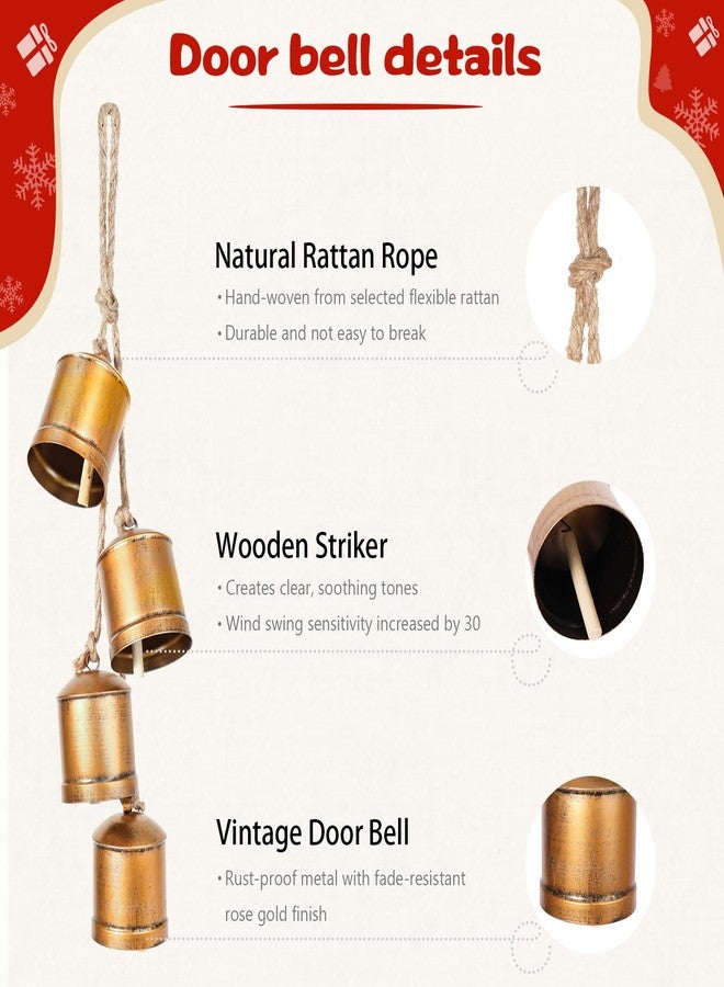 PUFFLD Christmas Bells, Vintage Christmas Cow Bells Decor, Set of 4 Large Rustic Gold Christmas Cowbells with Jute Hanging Rope for Home Door Knob Christmas Tree Garland Xmas Decorations - Image 3